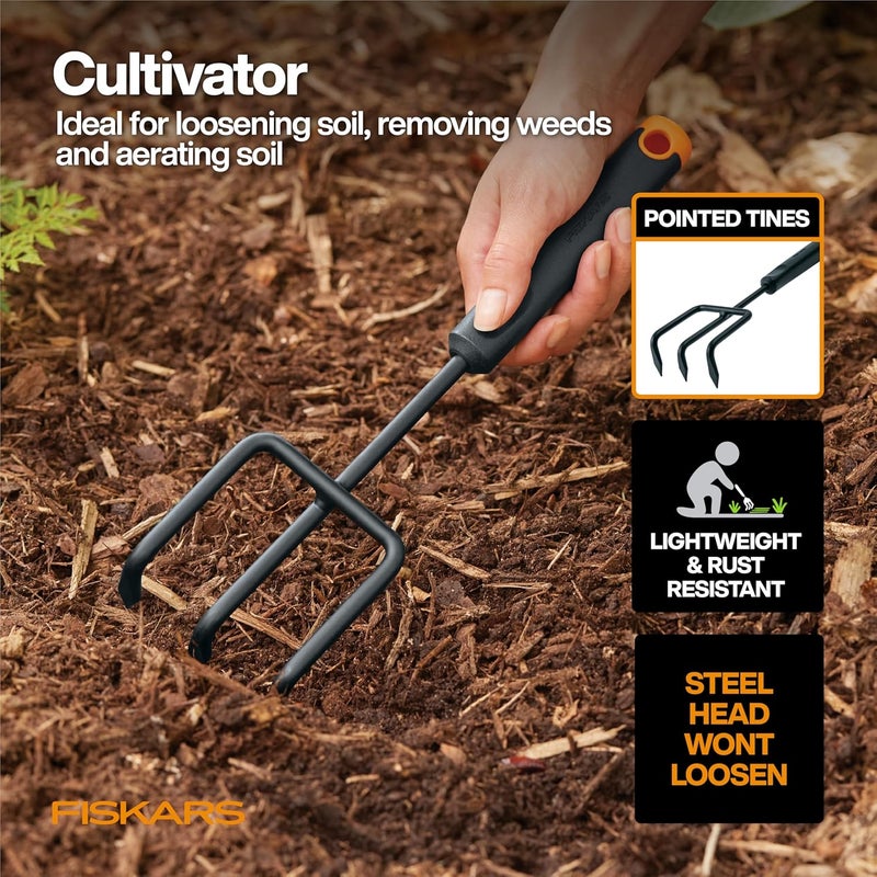 Fiskars مجموعة أدوات حديقة الخضروات مع مقصات الخضروات، موزع البذور، مجرفة، محراث، عازلة، وقفازات حديقة L/XL للزراعة الداخلية أو الخارجية (مجموعة 6 قطع) - Image 3